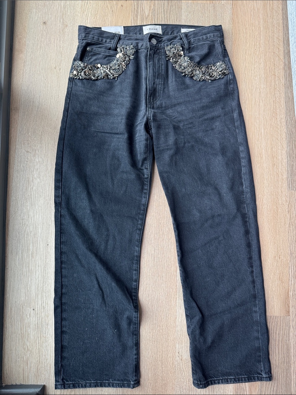 Frame “The Hang” Black Jeans with Metallic Bead Embellishment